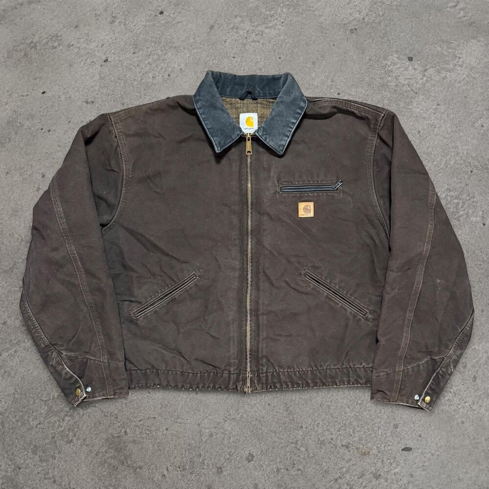Vintage Carhartt Detroit Jacket Mocha Brown Canvas Workwear Mens Size 2XL
